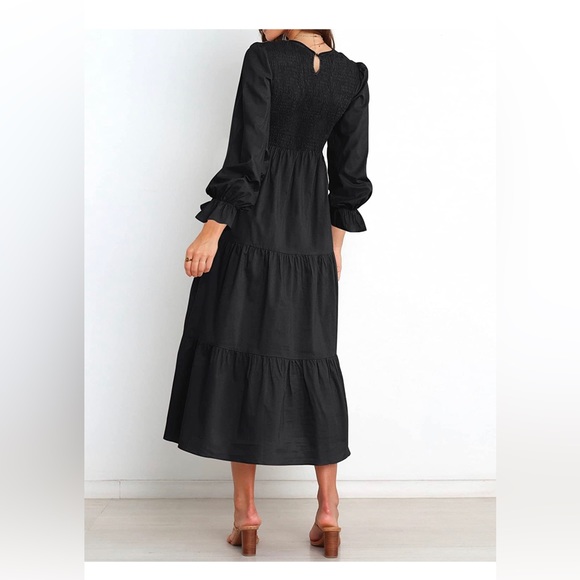 Zesica | Dresses | Crew Neck Long Puff Sleeve Elastic Waist Smocked ...